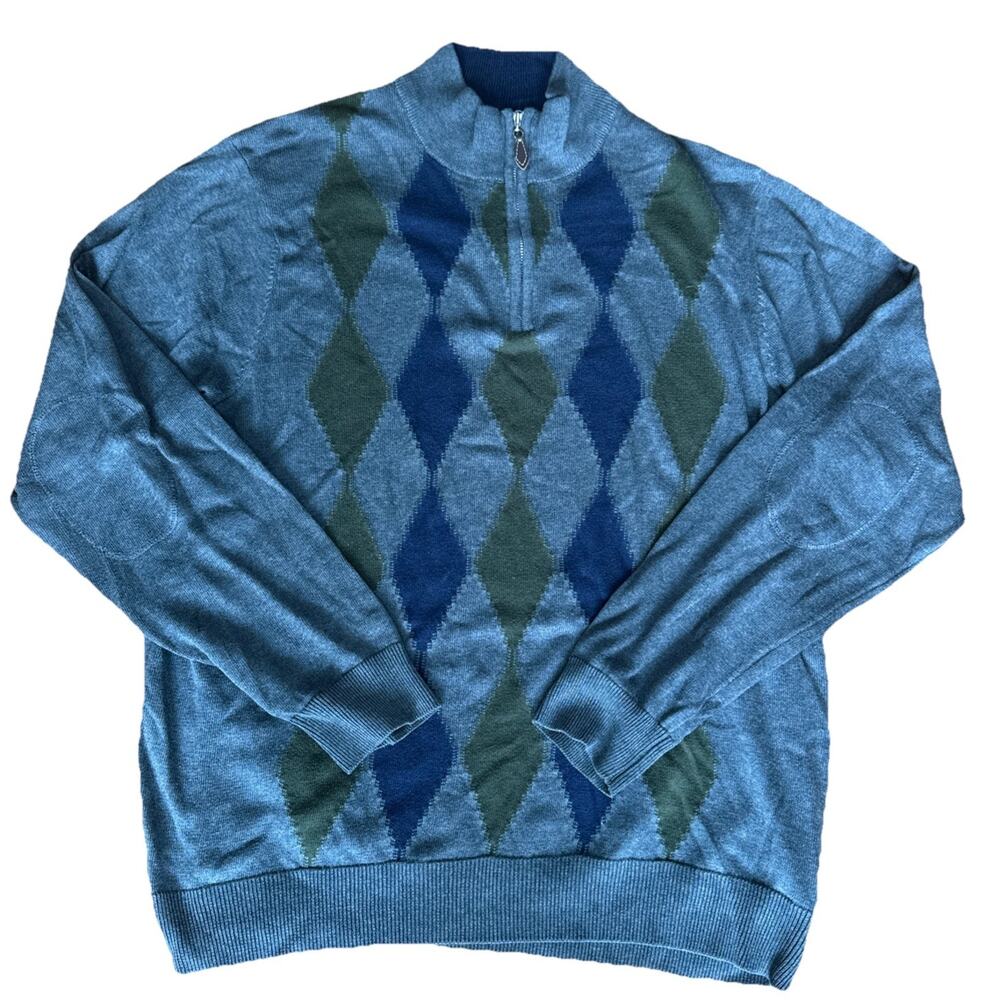 Lyle&Scott Scotland mock‎ neck long sleeved Grey argyle 1/4 zip sweater Large